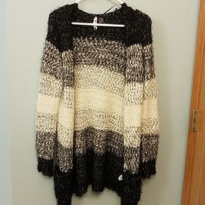 Long Thick-Knit Striped Cardigan